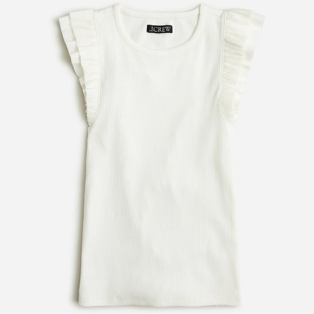 J. Crew‎ Vintage Rib Ruffle Sleeve Shirt White Large